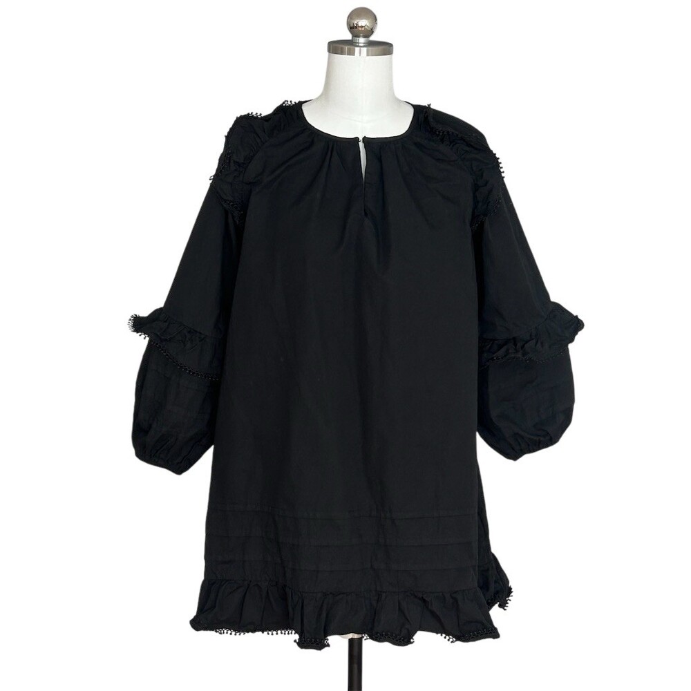 TCEC Dress Womens Size S Black Shift Swing Short Balloon Sleeve Ruffle - Picture 1 of 7